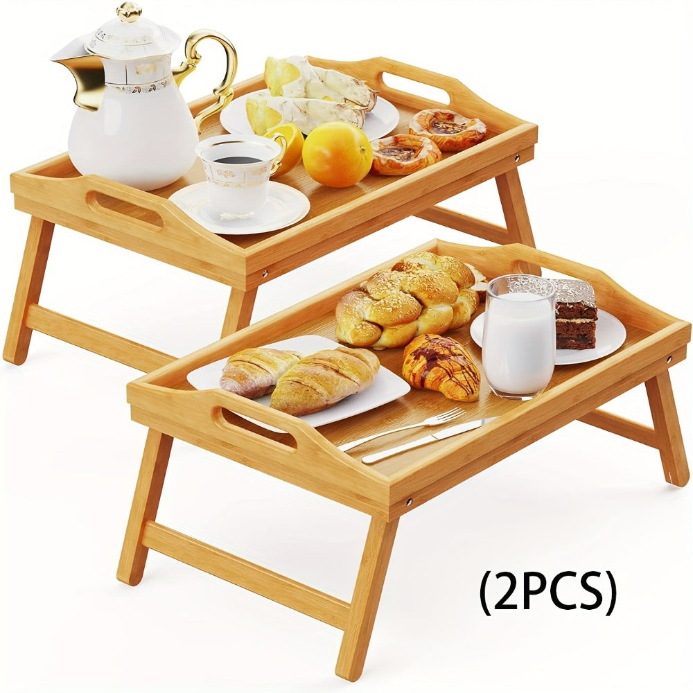Bamboo Bed Tray Table with Folding Legs & Handles, Breakfast Sofa Lap Desk, 19.32" x 11.83", Natural Bamboo