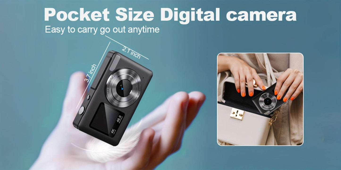 4K Dual Screen Digital Camera 18X Zoom Vlogging Camera with Anti-Shake 64GB Card & 2 Batteries