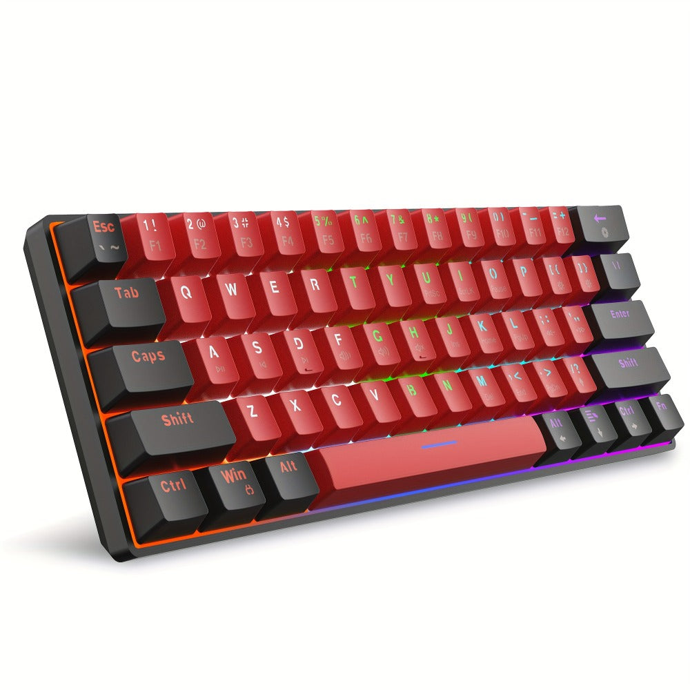 60% Mechanical Gaming Keyboard Wired 61 Keys Green Switch, Compact Tenkeyless Clicky Keyboard for PC Laptop Windows Gaming Typing