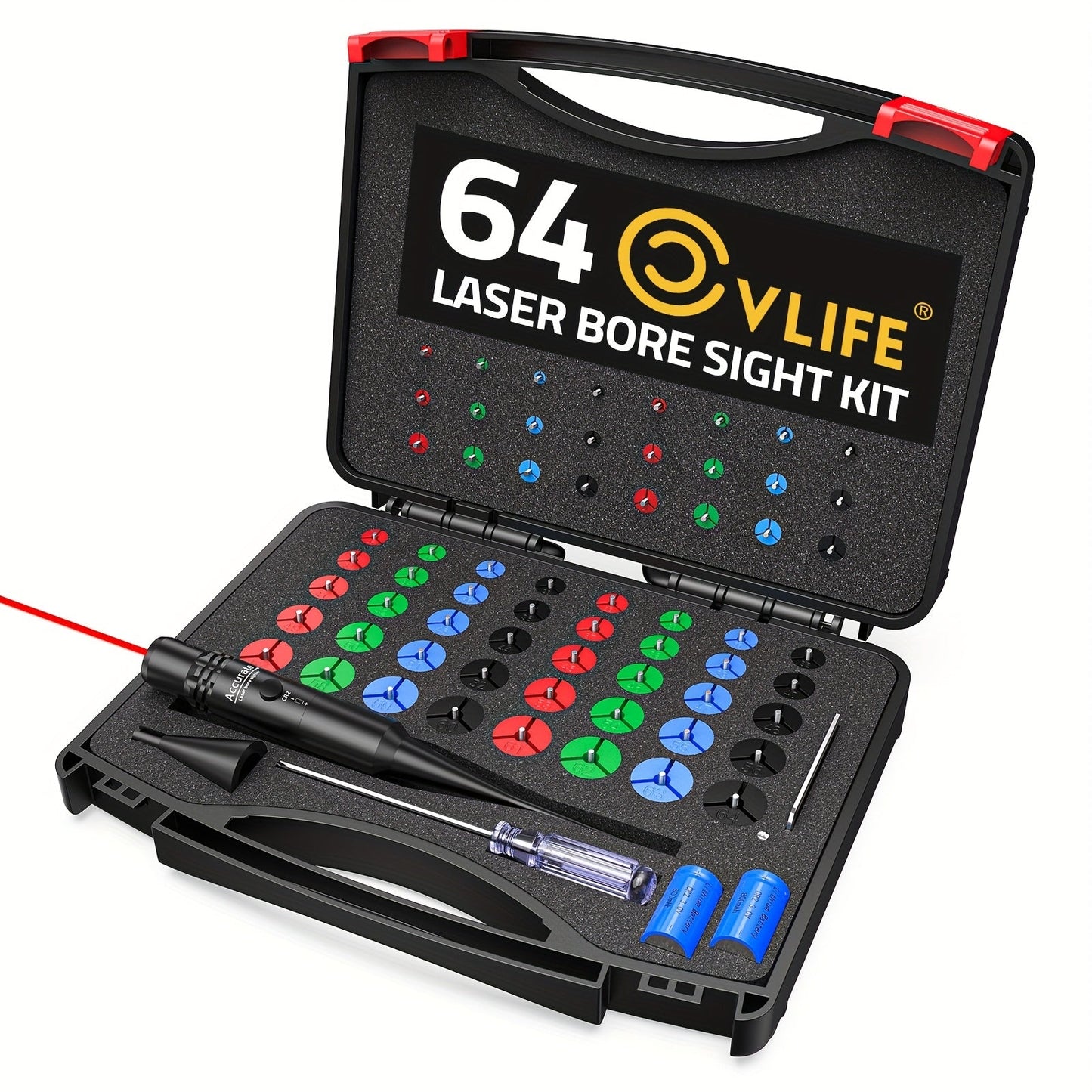 Red Laser Bore Sight Kit with 64 Adapters | Professional Multi-Caliber Boresighter for .17 to 12GA Rifles, Pistols & Handguns
