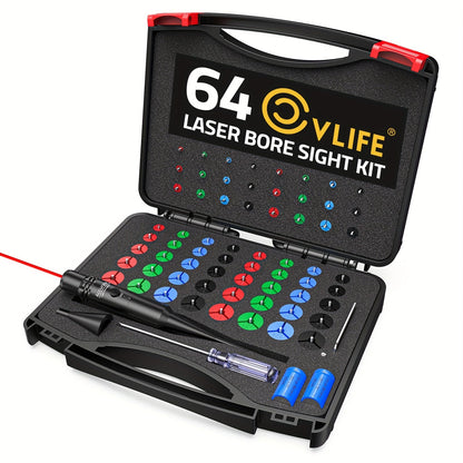 Red Laser Bore Sight Kit with 64 Adapters | Professional Multi-Caliber Boresighter for .17 to 12GA Rifles, Pistols & Handguns
