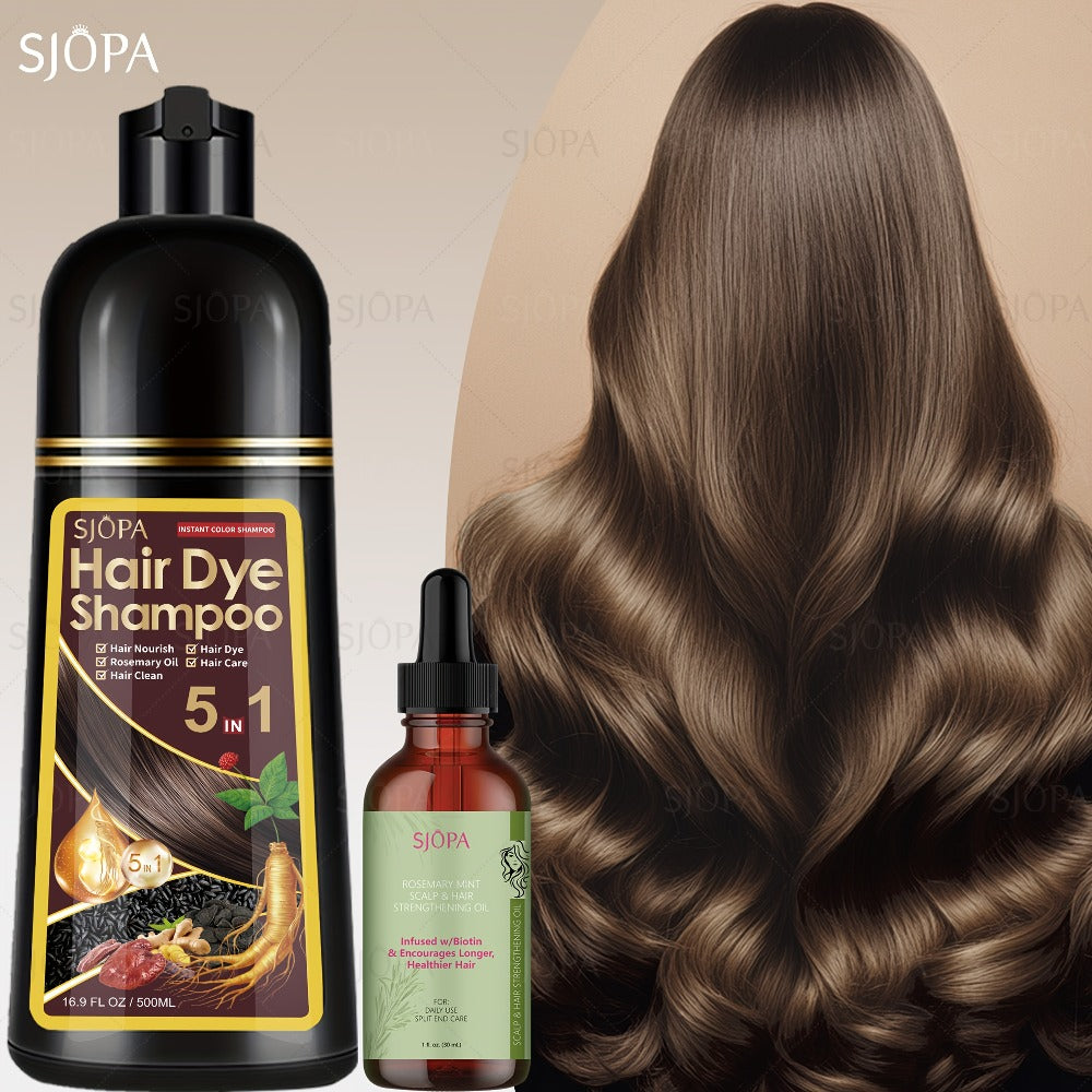 Gray Coverage Hair Dye Shampoo Kit 3-in-1 with Rosemary Hair Oil - Quick Color, Gentle & Natural Formula for Men & Women