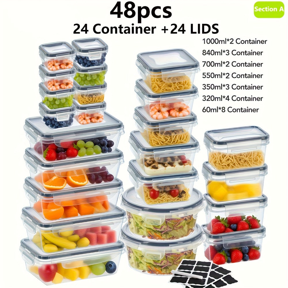 Container Set Food Storage Organizer with Locking Plastic Lids in 12-, 24- or 48-Piece Options