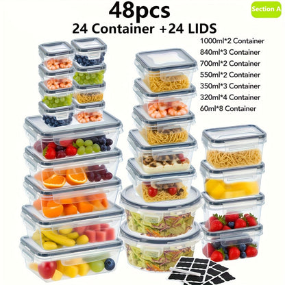 Container Set Food Storage Organizer with Locking Plastic Lids in 12-, 24- or 48-Piece Options