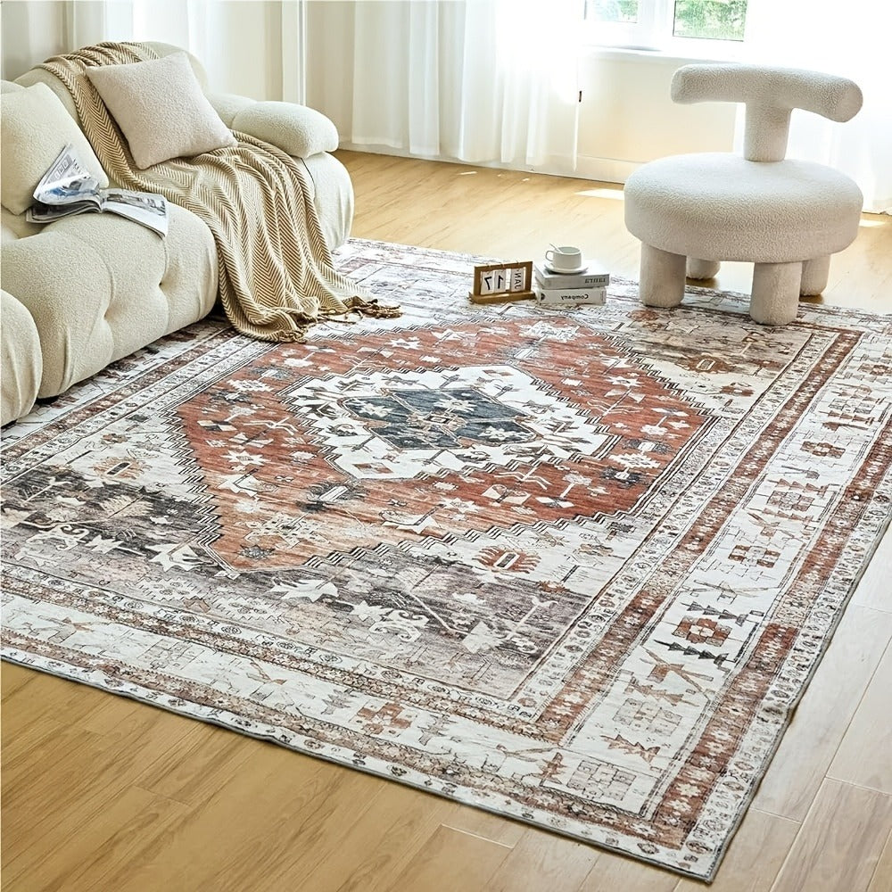 Area Rug Retro Tie-Dye Print in Orange, Grey or Light Green with Three Machine-Washable Sizes