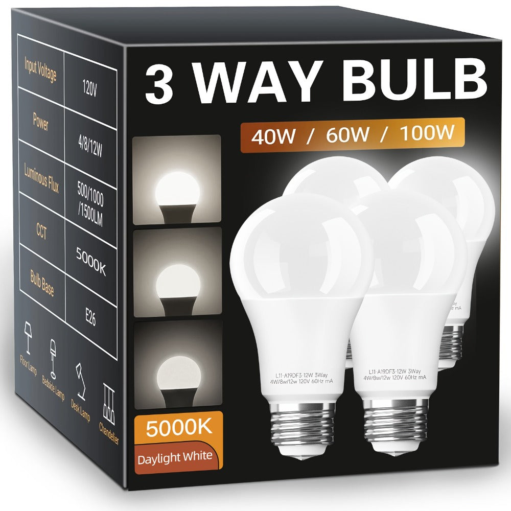 3-Way A19 Light Bulb 50 100 150W Equivalent 1500 Lumens E26 Medium Base – Warm White 2700K & Daylight 5000K Three-Way Bulb for Bedroom