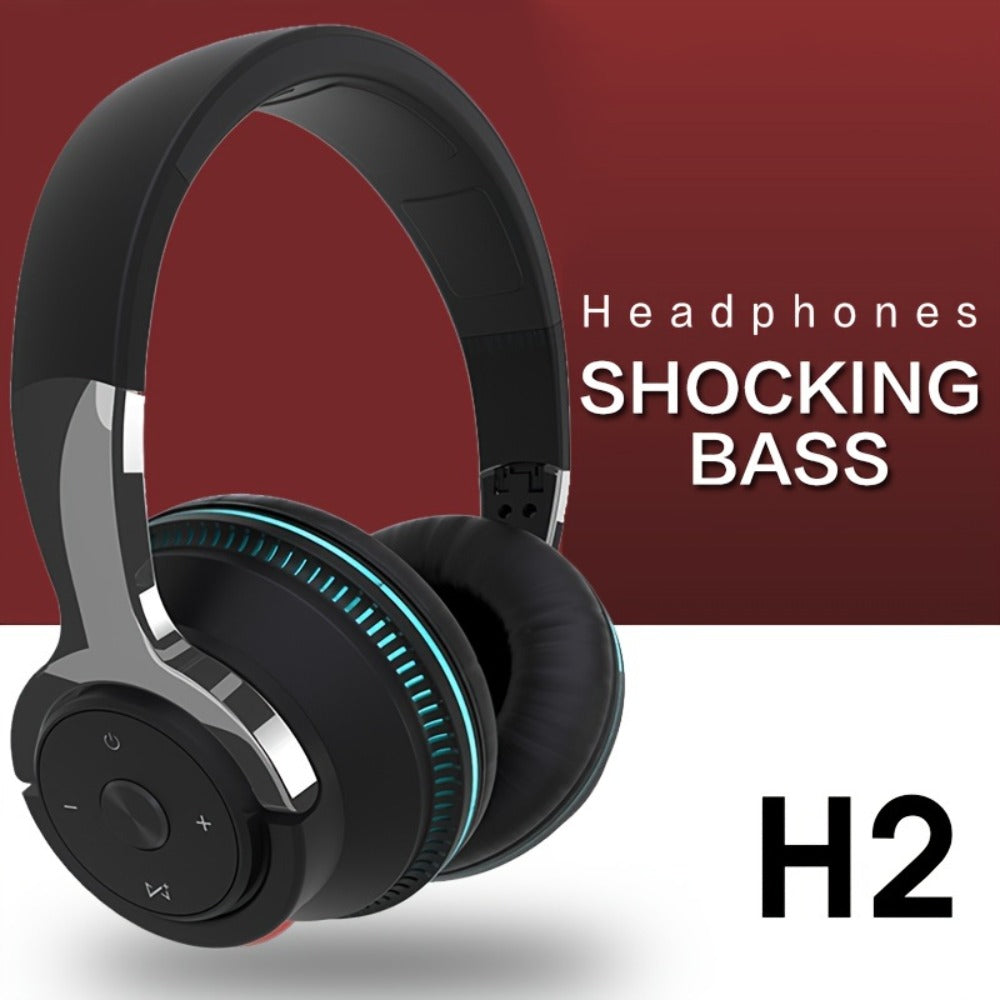 Foldable Wireless Over-Ear Headphones with FM Radio, TF Card, LED Accent Lights, 3.5mm AUX and Four Colors