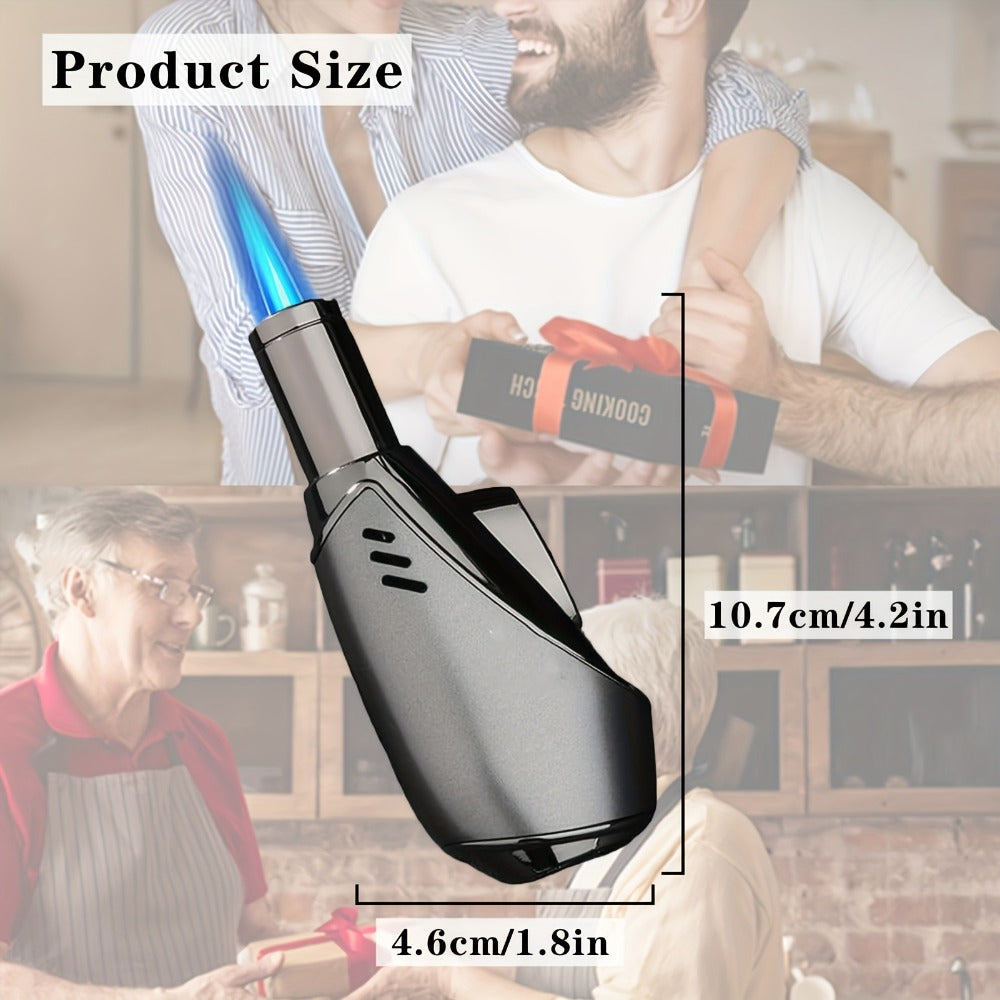 JOBON Angled-Body Torch Lighter with Cigar Punch, Side Ignition Switch and Silver Gift Box