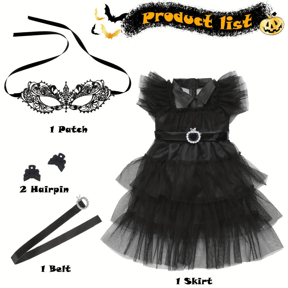 18 Inch Doll Halloween Costume Black Tulle Cake Dress with Black Bow Hair Clip with the Listed Color, Size or Set Options for Everyday Use