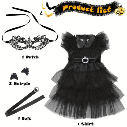 18 Inch Doll Halloween Costume Black Tulle Cake Dress with Black Bow Hair Clip with the Listed Color, Size or Set Options for Everyday Use