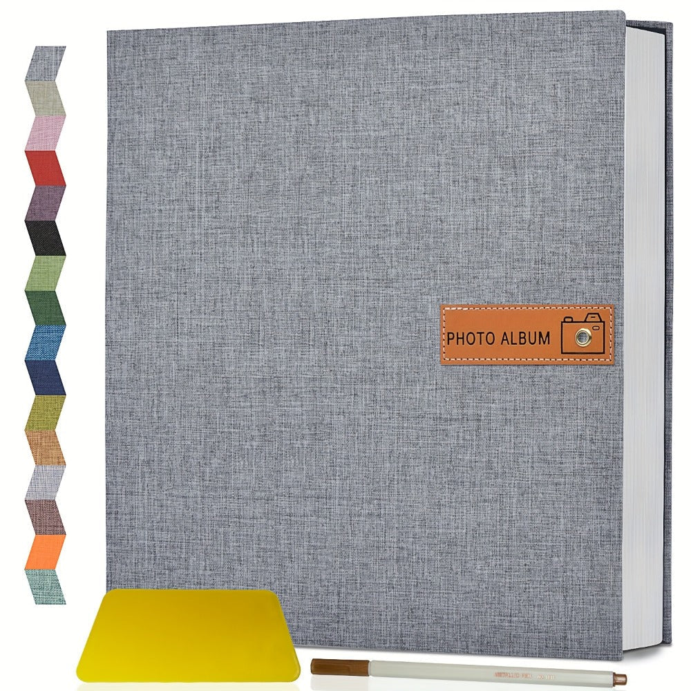 Self Adhesive Photo Album Scrapbook – Large Linen Cover Memory Book for 4x6 5x7 8x10 Photos, DIY Picture Book with Metal Pen, Gift for Mom