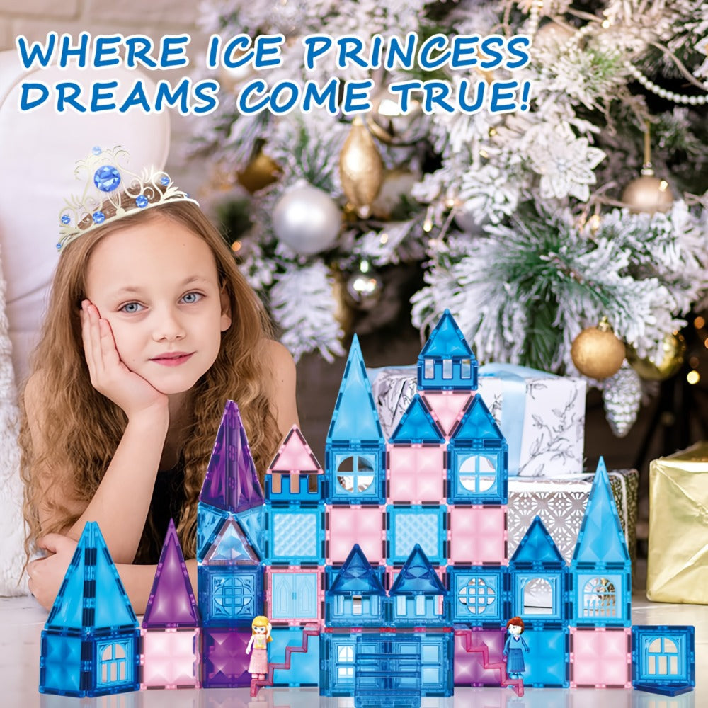 Castle Magnetic Tiles Building Set 102 or 116 Pcs, 3D STEM Sensory Blocks, Pretend Castle Playset for Preschool Boys & Girls Ages 3+