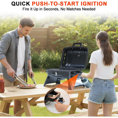 Portable Propane Grill Tabletop, 10000 BTU Single Burner Gas Grill with 239 sq in Porcelain Grates