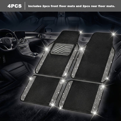 Crystal Bling Car Floor Mats for Women – Sparkling Diamond & Flash Glitter Universal Non-Slip Waterproof Auto Floor Pads