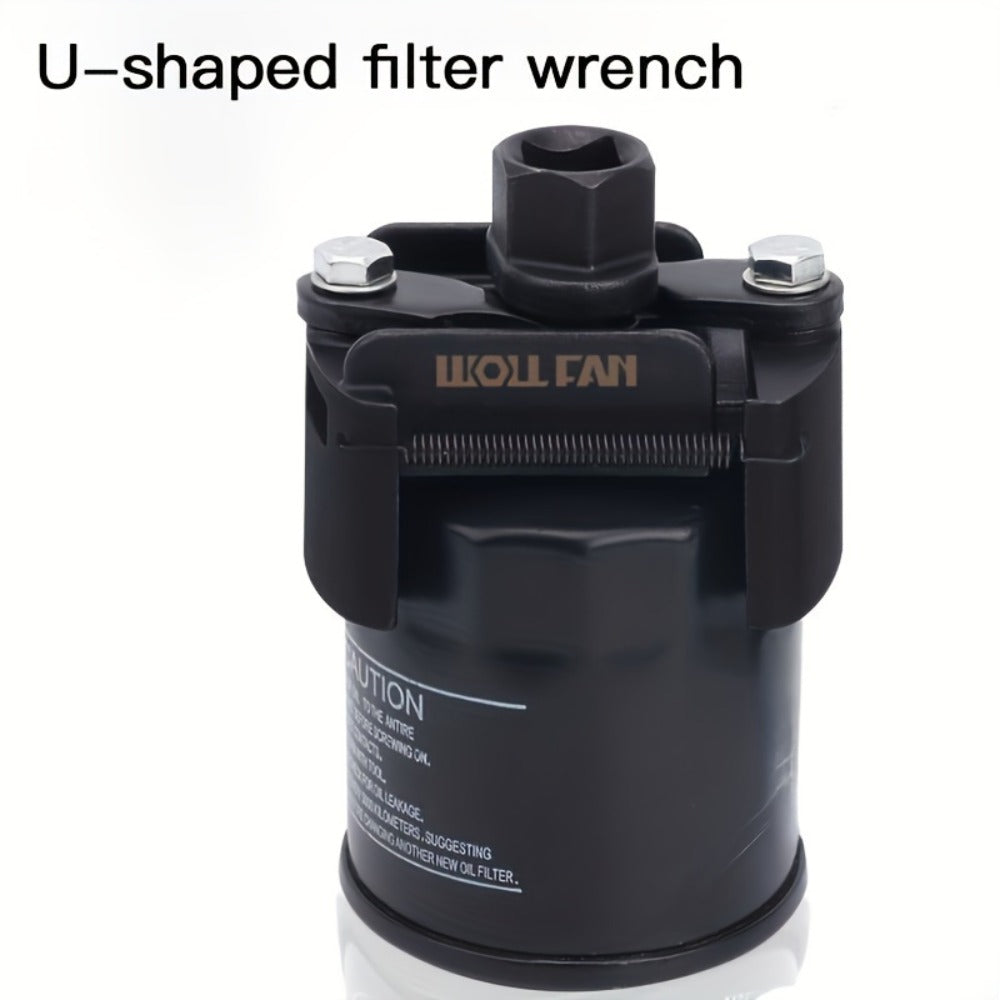 Adjustable Oil Filter Wrench – U-Shape Double Jaw Reversible Design, Hex Socket & Knob Control, Heavy-Duty Metal