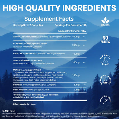 Mullein Leaf Capsules 12000mg with Quercetin, Lung Health & Respiratory Support, Bronchial Breathing Ease