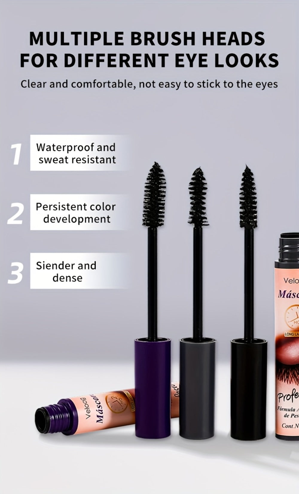 Waterproof Mascara Set 3 Piece, Lengthening Volumizing Curling Lash Mascara with Sea Urchin Spiral Conical Brush Heads