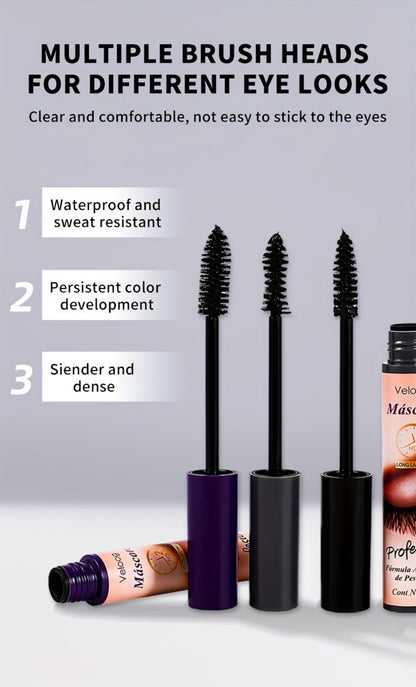 Waterproof Mascara Set 3 Piece, Lengthening Volumizing Curling Lash Mascara with Sea Urchin Spiral Conical Brush Heads