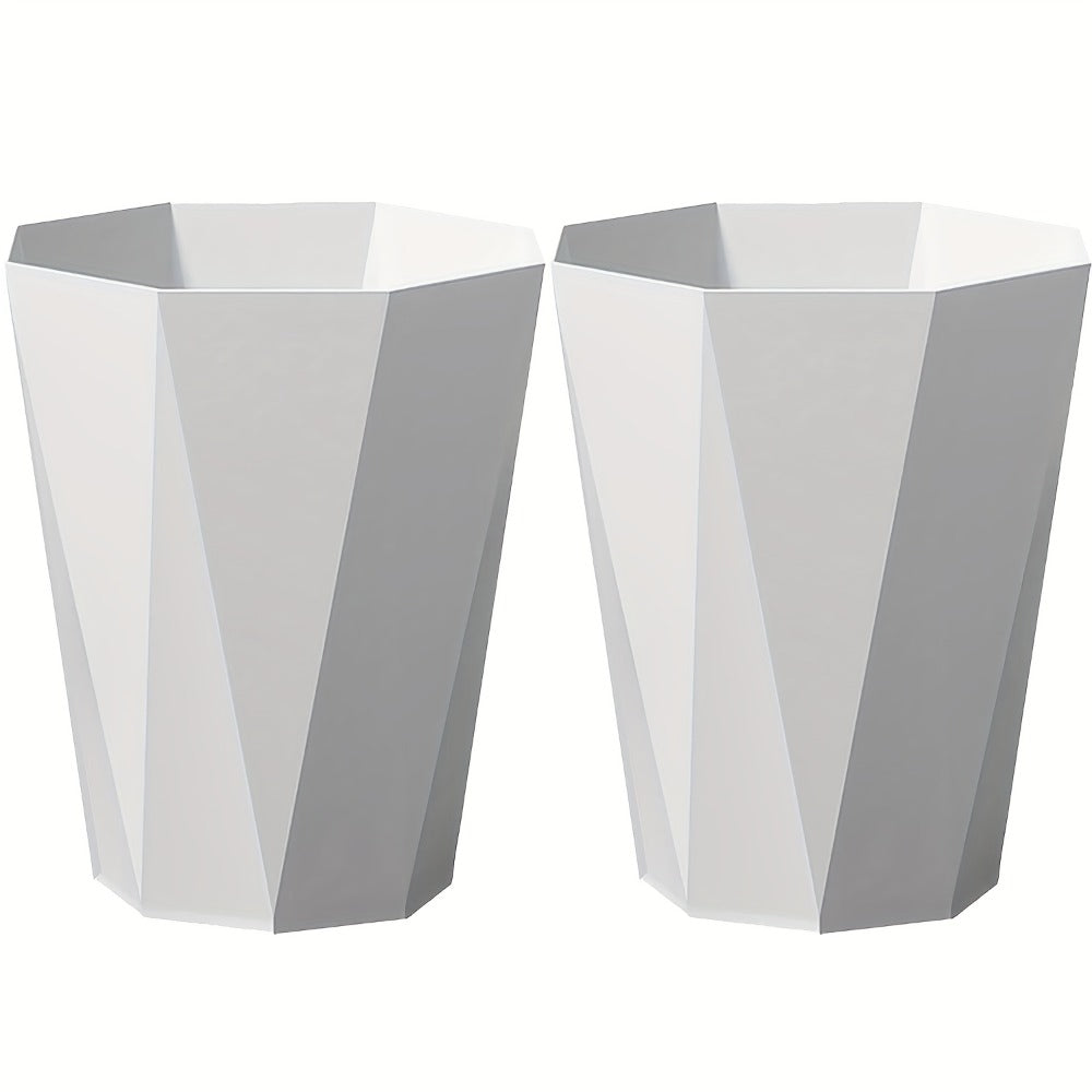 Trash Can 2 Pack Nordic Octagonal Wastebasket – Small Open Top Geometric Plastic Waste Bin with Brushed Finish for Bathroom