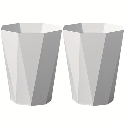 Trash Can 2 Pack Nordic Octagonal Wastebasket – Small Open Top Geometric Plastic Waste Bin with Brushed Finish for Bathroom
