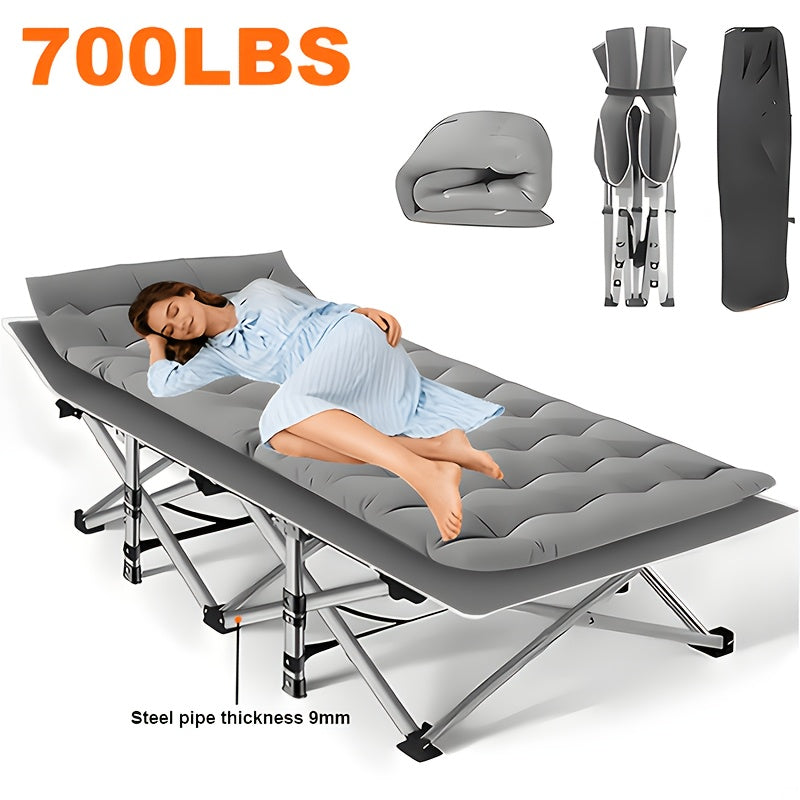 Padded Folding Camping Cot with Carry Bag in Black or Gray and Three Frame-Tube Checkout Options