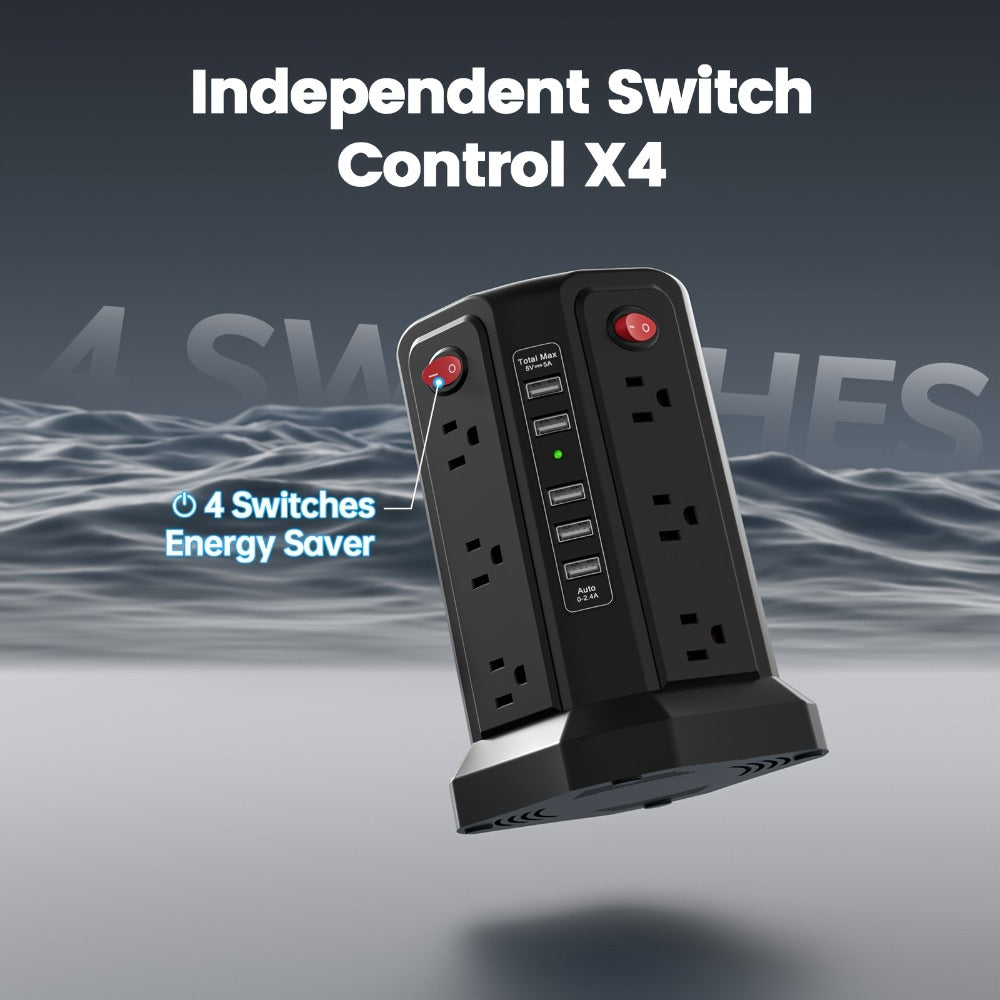 Surge Protector Power Strip Tower with 12 AC Outlets 5 USB Ports 8.8FT Extension Cord Night Light for an Everyday Personal Care Routine