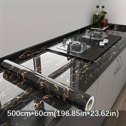 Black Marble Wallpaper Self-Adhesive Peel and Stick | Gold Vein Kitchen Backsplash Contact Paper | 23.62" x 196.85" Large Removable Wall
