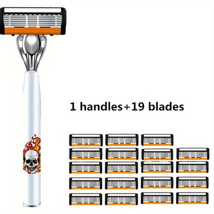 Men's Safety Razor with Replacement Blades - Anti-Slip Stainless Steel Handle Shaver for Beard & Sideburns