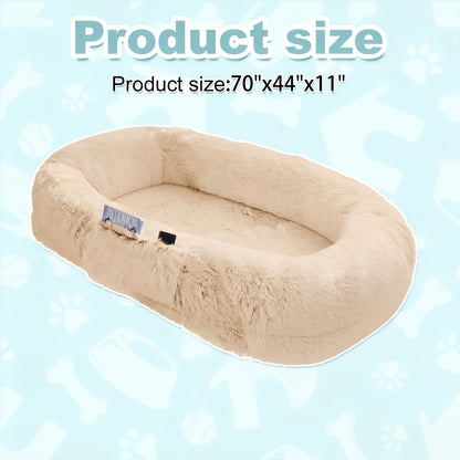 Human Dog Bed Extra Large – 70x44x11 Inch Washable Faux Fur Orthopedic Dog Bed for People & Pets, Non-Slip Giant Dog Bed with Removable
