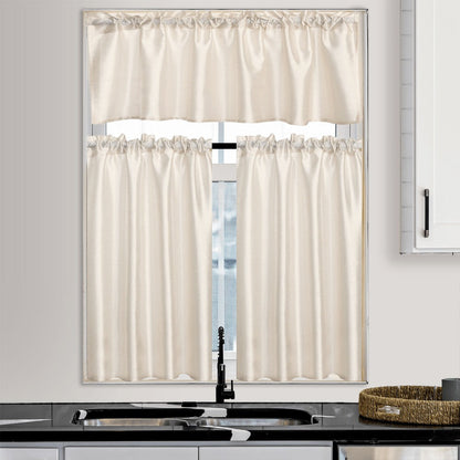Three-Piece Faux Silk Window Curtain Set with Rod-Pocket Valance, Two 26 x 36-Inch Tiers and Eleven Colors