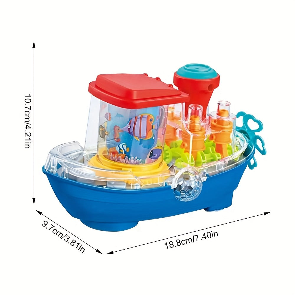 Interactive Sensory Boat Toy for Toddlers 2+, Underwater Ocean Theme with Fish & Coral, Rotating Scroll Screen & Music