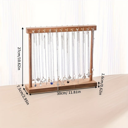 Jewelry Display Stand, 24/36 Hook Necklace Holder Organizer, Rustic Wood Tabletop Jewelry Tower, Tool-Free Assembly