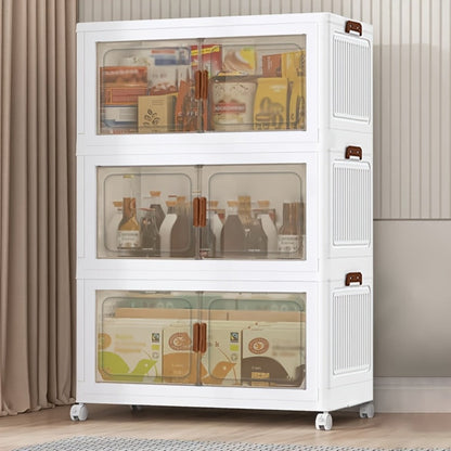 Storage Cabinet Collapsible Modular Locker with Magnetic Doors, Wheels and One to Five Layers