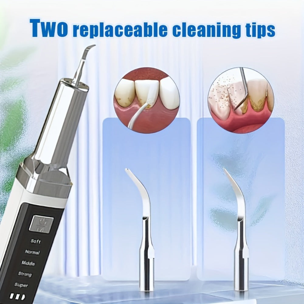 Electric Teeth Cleaner Kit with 2 LED Lights & Mirror, 5 Adjustable Modes, 2 Replaceable Heads