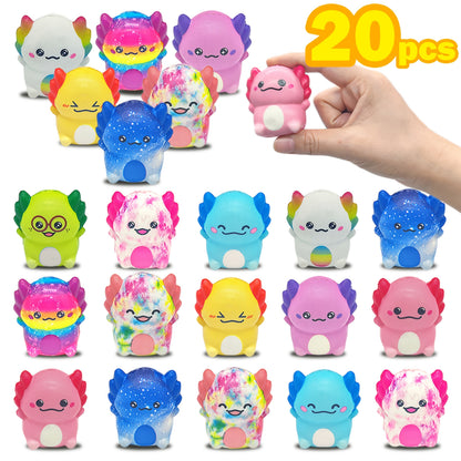 20-Piece Individually Wrapped Slow-Rise Foam Squishy Set with Colorful Axolotl Ice-Cream Shapes