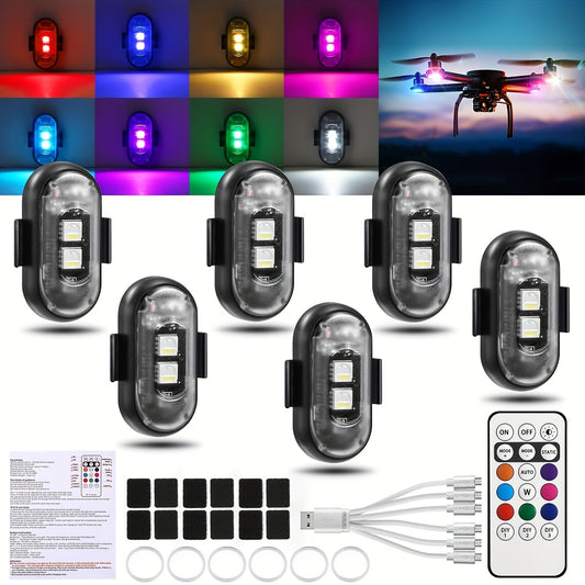 Wireless LED Strobe Warning Lights 6-Pack 8 Colors USB Charging IP65 Waterproof Anti-Collision Safety Light for Car Interior Truck