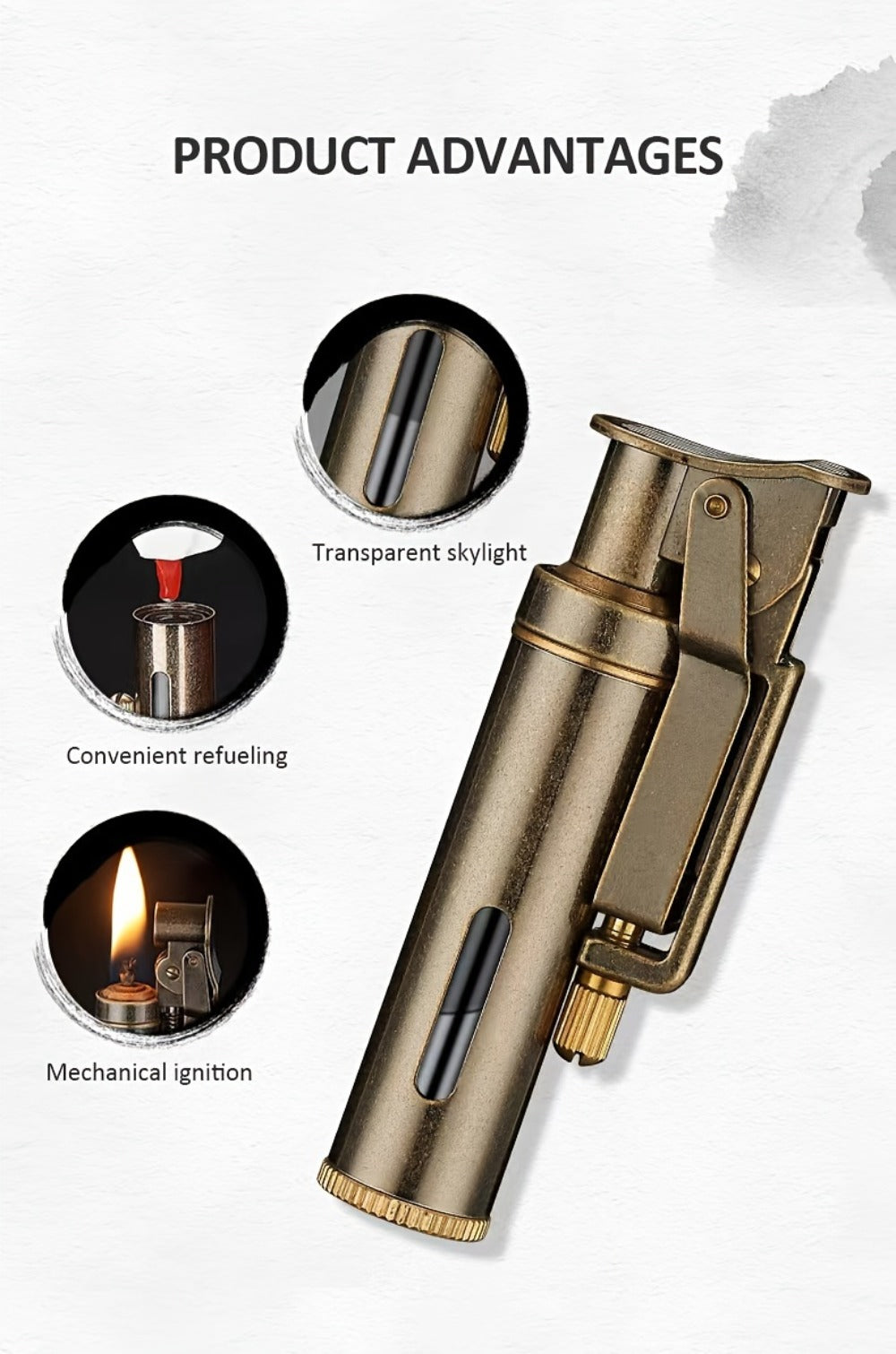 Retro Copper Kerosene Lighter, Pure Copper Vintage Flip Top One-Click Ignition Lighter, Nostalgic Personality Design