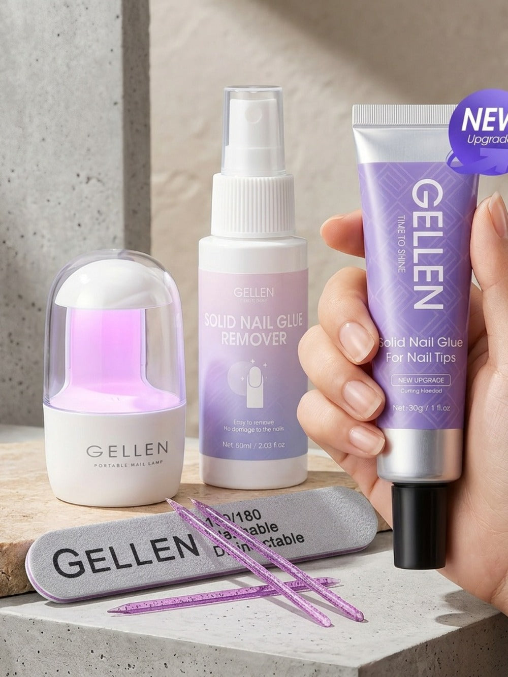 Press-On Nail Glue Gel Kit 30g with UV Lamp – Strong Long-Lasting Solid Nail Glue, 60ml Remover & Buffer for False Nails