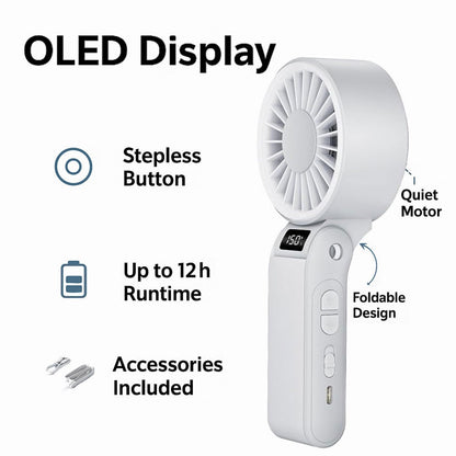 Handheld Fan USB-C Rechargeable 150-Speed Stepless Adjustable Turbo Fan LED Display for Home, Office and Desktop Air Circulation