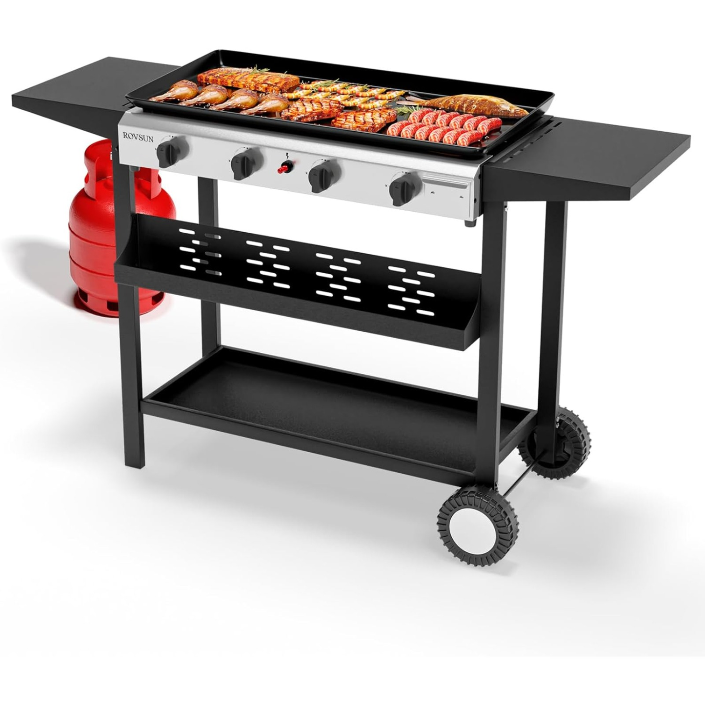 Flat Top Griddle Propane Tabletop 2 or 4 Burner, 20000 BTU Portable Gas Grill with Nonstick Enamel Tray