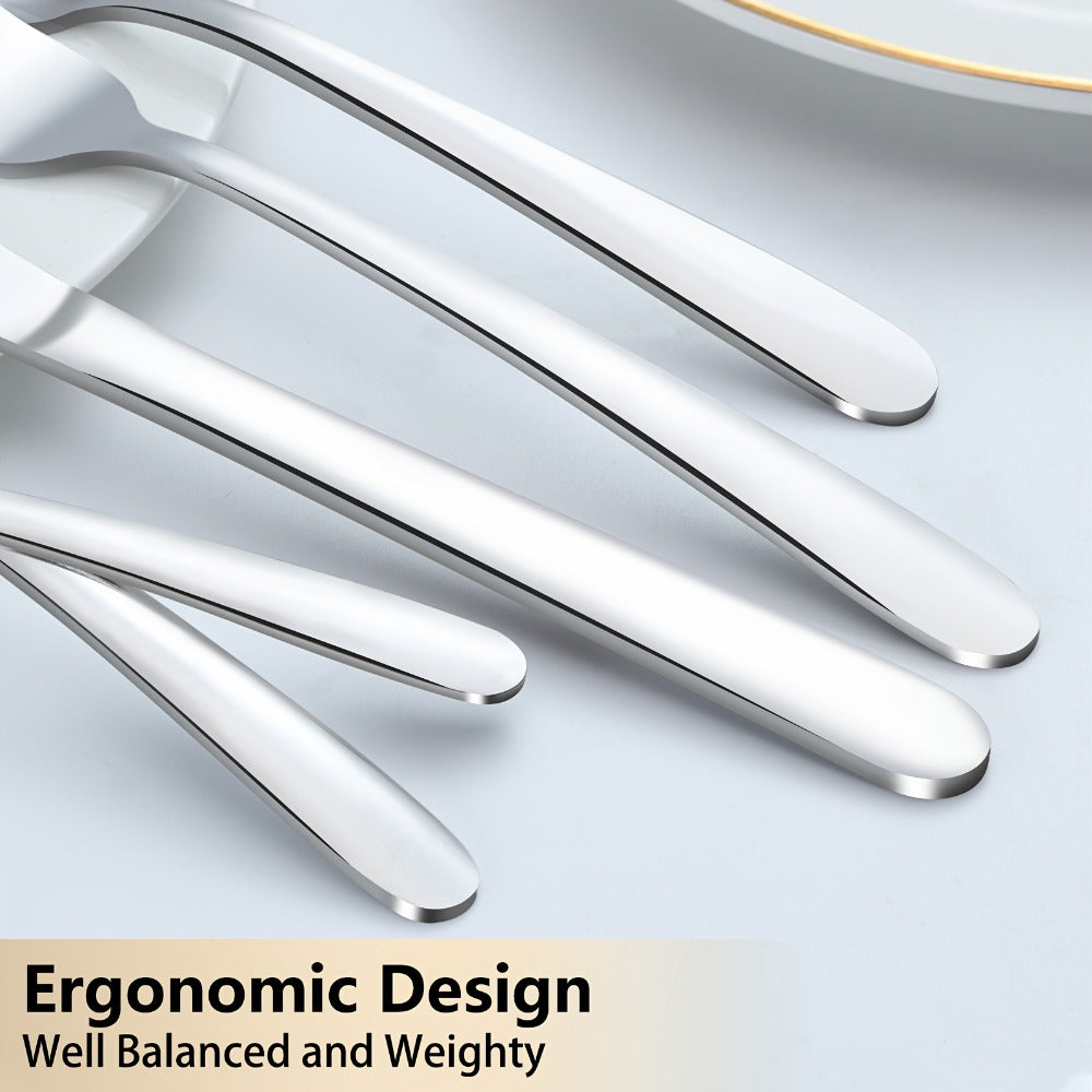 Stainless Steel Flatware Set in 60- or 90-Piece Silver Configurations with Five-Piece Place Settings