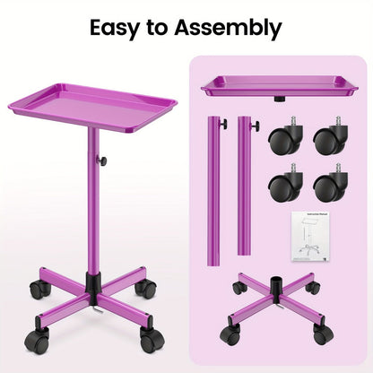 6-Color Premium Aluminum Salon Rolling Tray on Wheels – Adjustable Height Hairdresser Cart, Tattoo Tray, Spa Service Trolley for Nail Tech