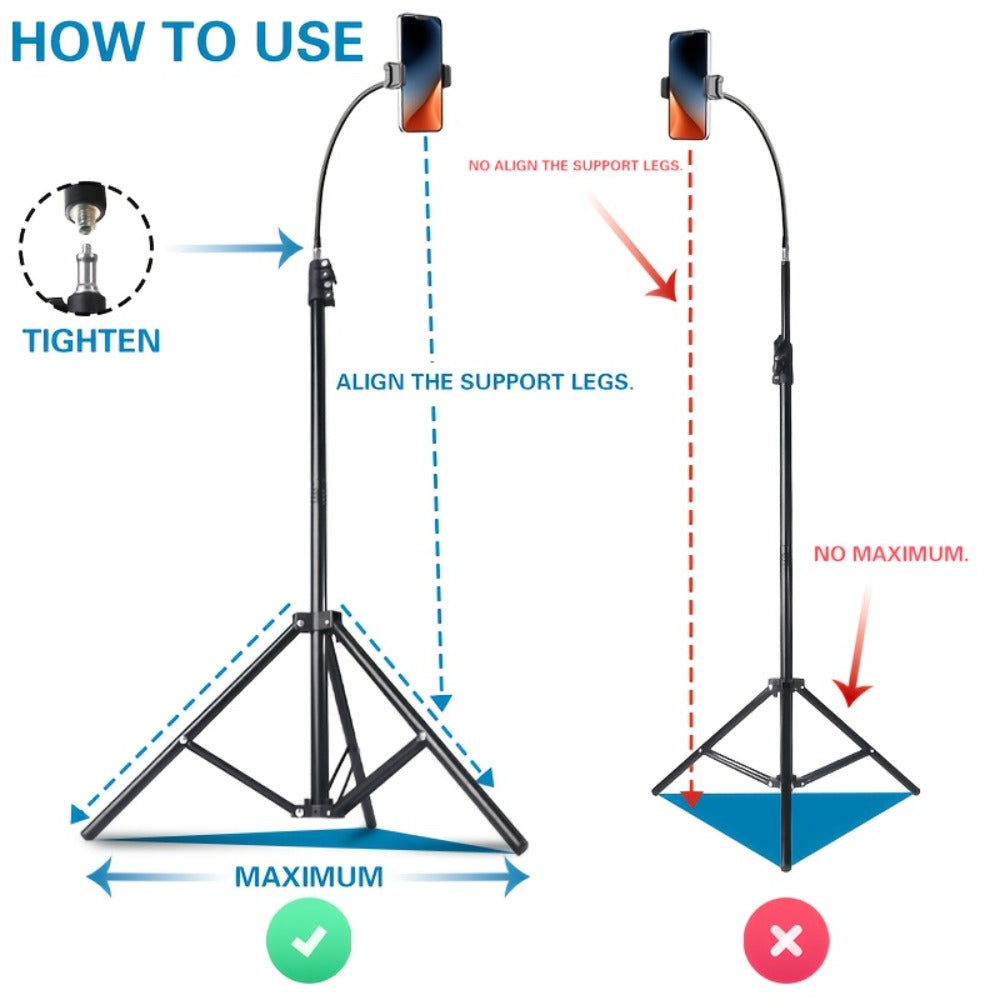 63 Inch Gooseneck Phone Tripod Adjustable with 360° Flexible Neck & Universal Phone Holder, Portable Camera Stand for Content Creators
