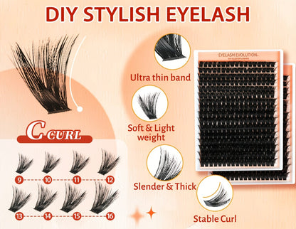 100D Volume Cluster Lashes DIY Individual Lash Extension Kit – Soft Reusable Single Clusters for Full Thick Dramatic Lash Look