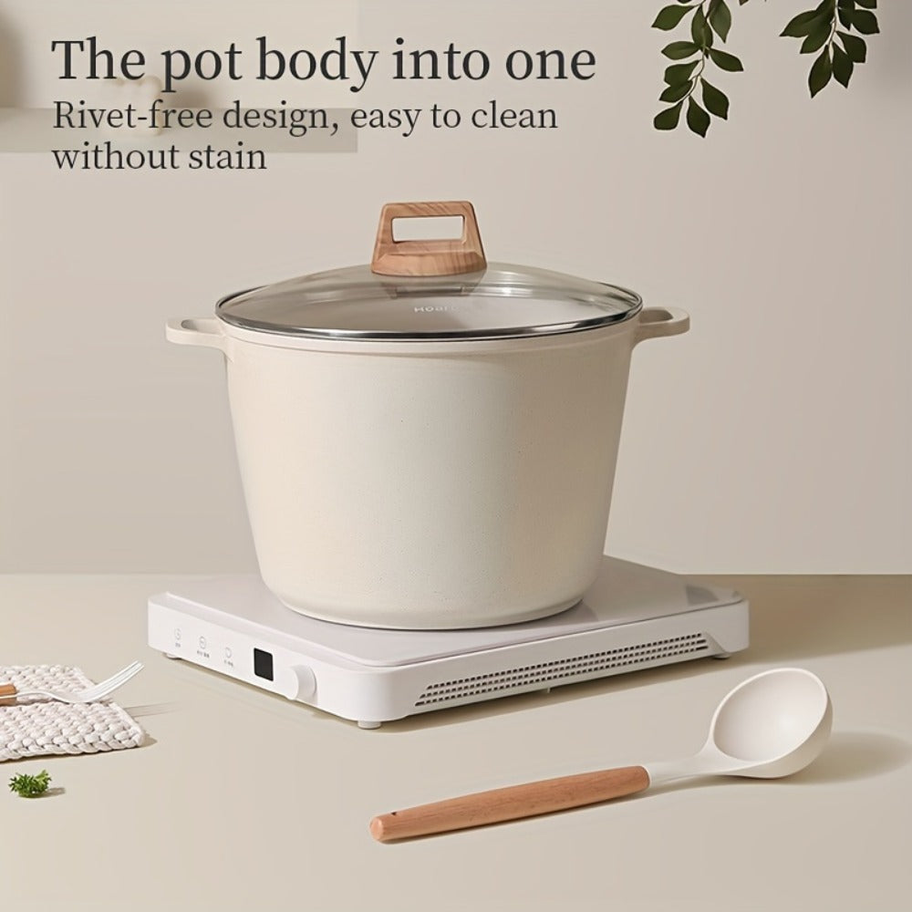 Stockpot Cookware by Hoarbar, 10.5QT Deep Pot with Glass Lid, Dual Handles and White or Black Options
