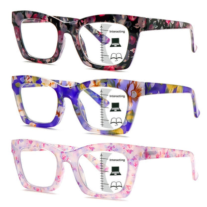 Reading Glasses – Three-Pair Square Reader Set with Spring Hinges, Cloths and Bags with Multiple Strength and Color Options