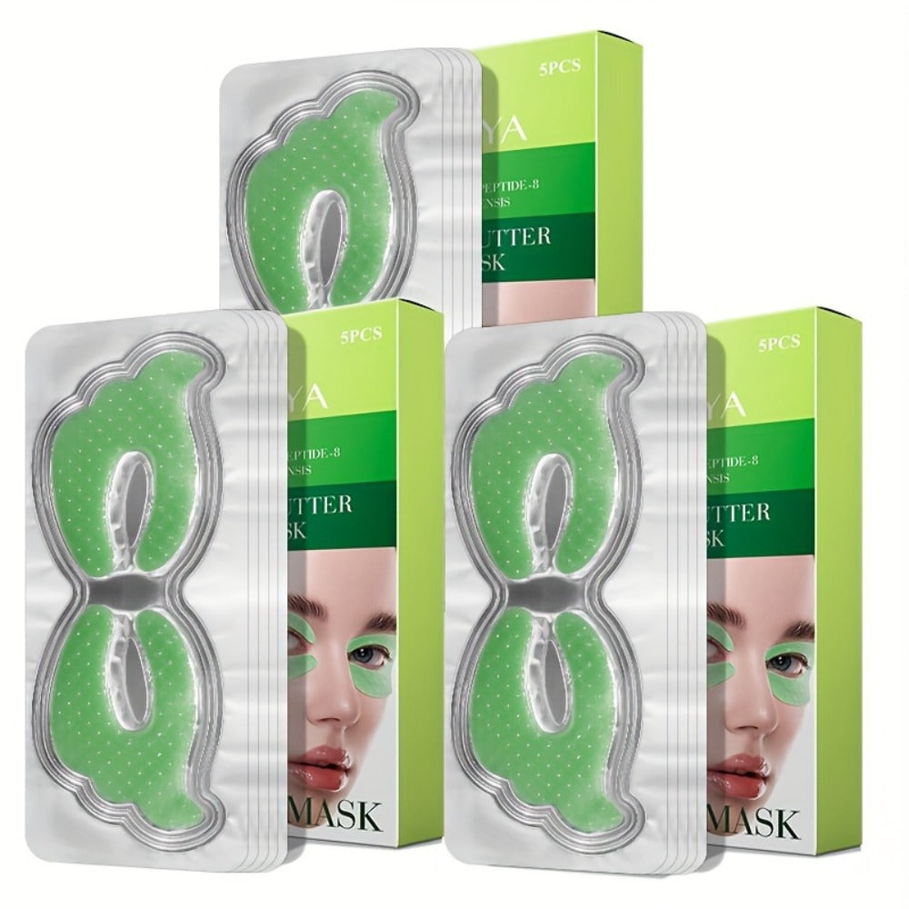 Three-Box Avocado-Print Under-Eye Patch Set with Green Individual Packs and Shea Butter Package Wording