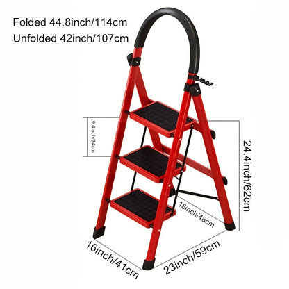 Folding Step Ladder 3 / 4 / 5 Step with Anti-Slip Pedal & Tool Tray, Portable Steel Step Stool for Adults