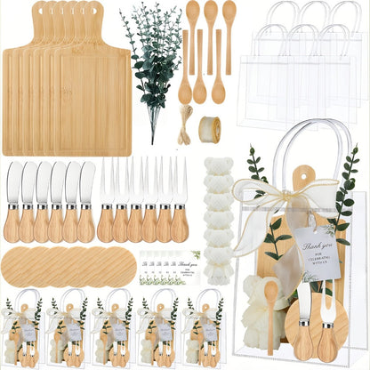 Pizza Board Gift Set with Knives Spoons Gift Bag and Kitchen Towel - Charcuterie Cheese Board Set for Bridal Shower Party Favor