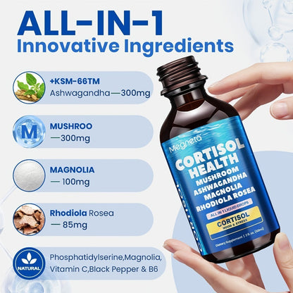 Cortisol Balance Liquid Drops for Stress & Cortisol Belly, KSM-66 Ashwagandha, Magnesium Glycinate & L-Theanine Sublingual Supplement
